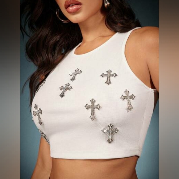 Rhinestone Cross Crop Top NWT - Picture 1 of 5